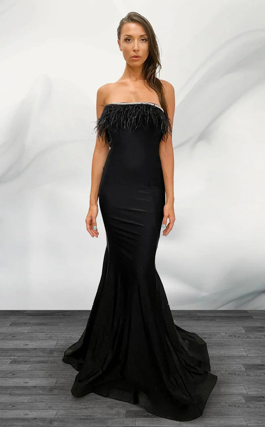 Prom Dresses Long Mermaid Formal Feather Prom Dress Black