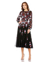 Cocktail Dresses Long Sleeve Floral A Line Cocktail Midi Dress Black Multi