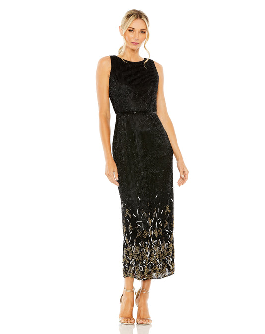 Cocktail Dresses Cocktail Midi Length Formal Beaded Dress Black Multi