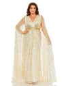 Plus Size Dresses Long Plus Size Sequined V Neck Cape Sleeve Dress Nude