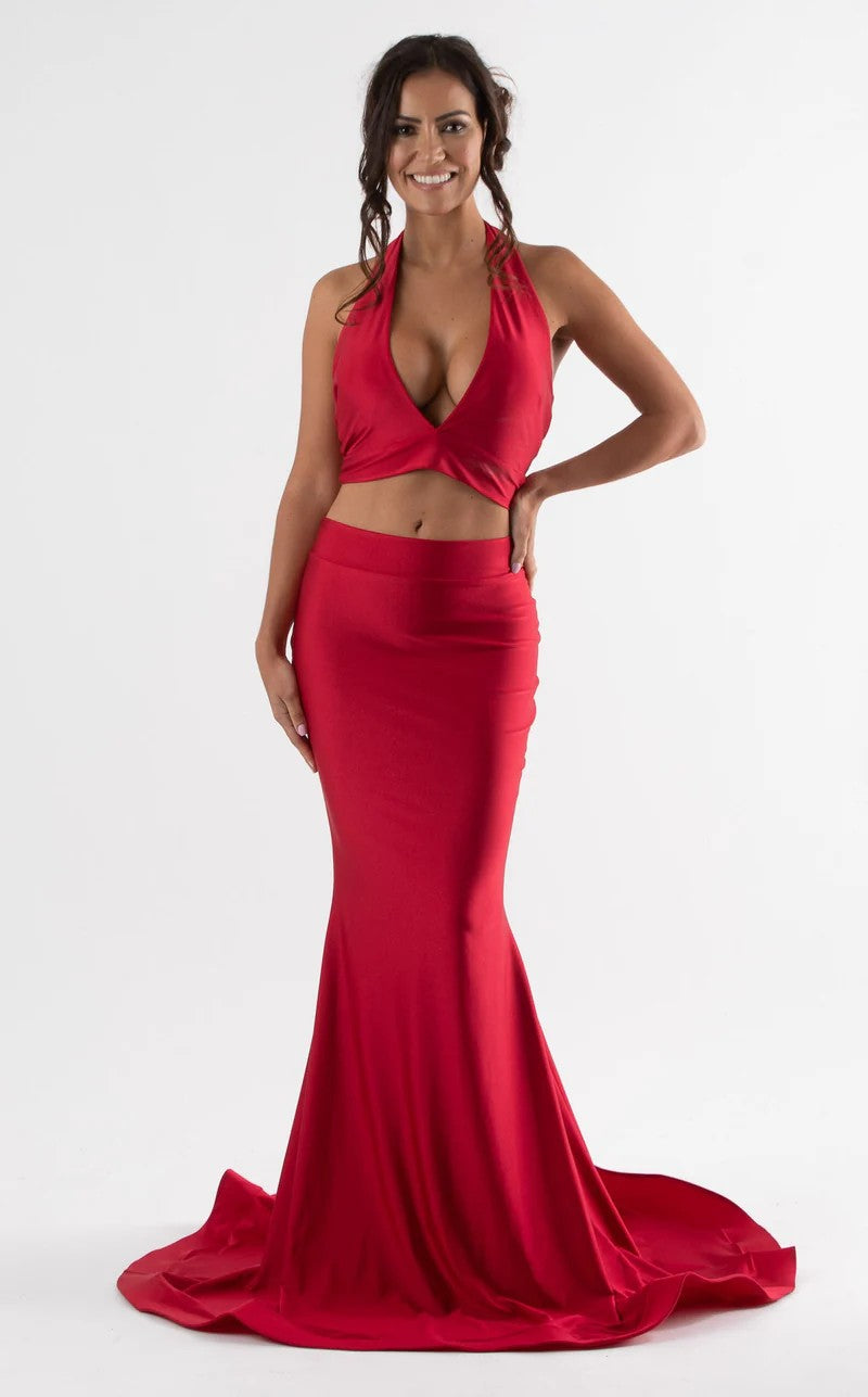 Prom Dresses Fitted Long Formal Two Piece Prom Dress Red