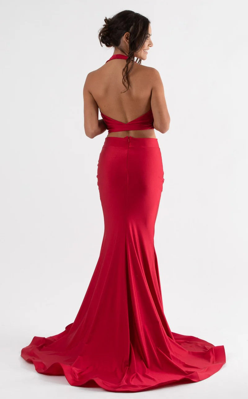 Prom Dresses Fitted Long Formal Two Piece Prom Dress Red