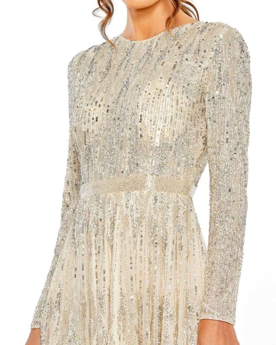 Cocktail Dresses Long Sleeve Short Mini Cocktail Dress Silver Nude