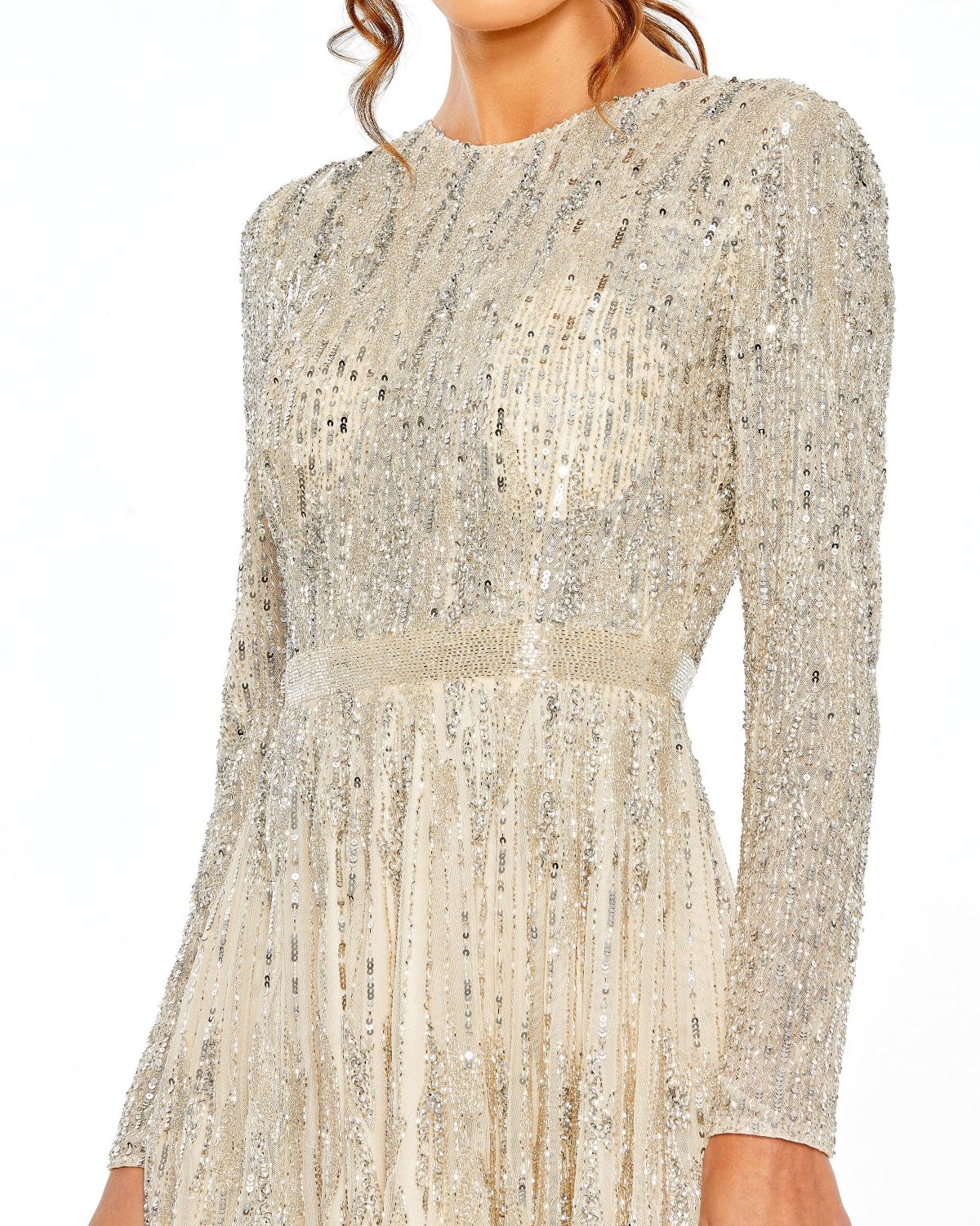 Cocktail Dresses Long Sleeve Short Mini Cocktail Dress Silver Nude