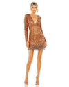 Cocktail Dresses Sequin Cocktail Long Sleeve Prom Fringe Dress Copper
