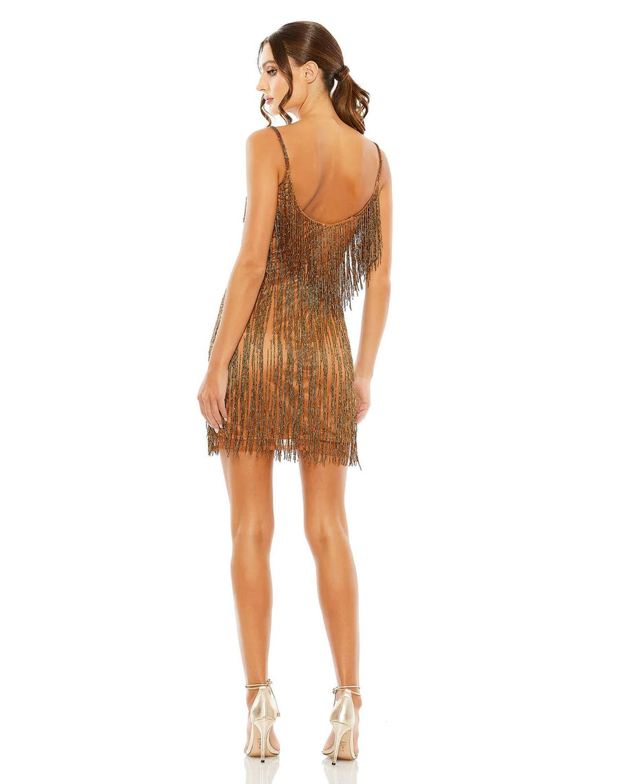 Cocktail Dresses Short Scoop Neck Embellished Beaded Fringe Dress Copper
