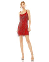 Cocktail Dresses Short Scoop Neck Embellished Beaded Fringe Dress Red