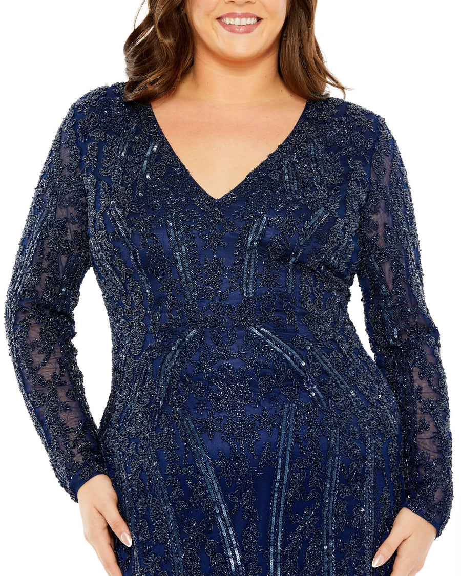 Plus Size Dresses Plus Size Long Sleeve Evening Fitted Midi Dress Midnight