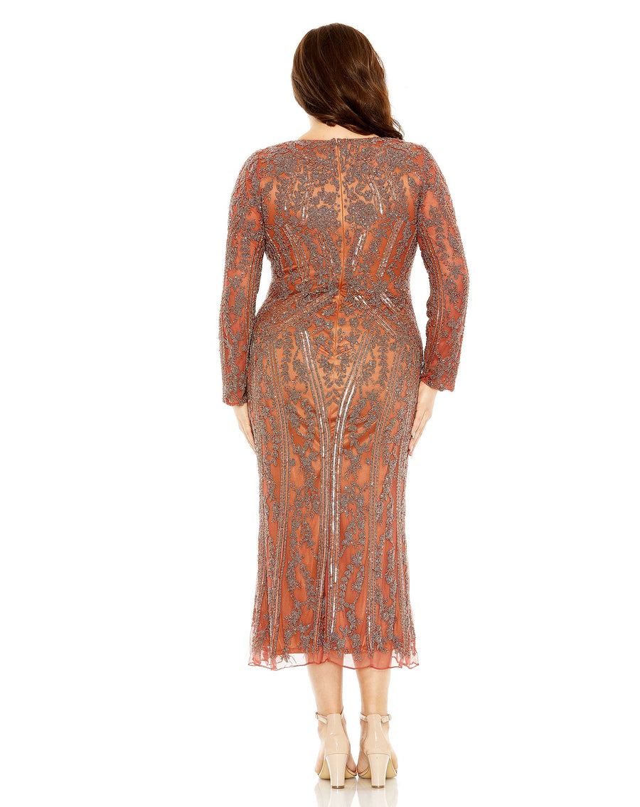 Plus Size Dresses Plus Size Long Sleeve Evening Fitted Midi Dress Rosewood