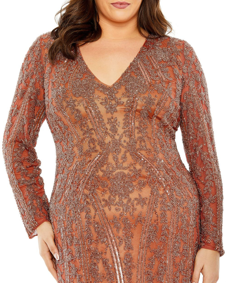 Plus Size Dresses Plus Size Long Sleeve Evening Fitted Midi Dress Rosewood