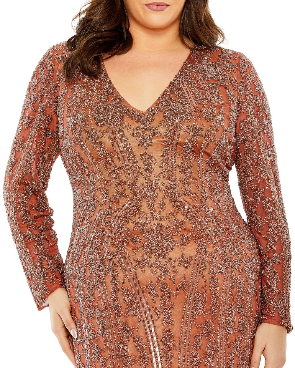 Plus Size Dresses Plus Size Long Sleeve Evening Fitted Midi Dress Rosewood