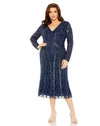 Plus Size Dresses Plus Size Long Sleeve Evening Fitted Midi Dress Midnight