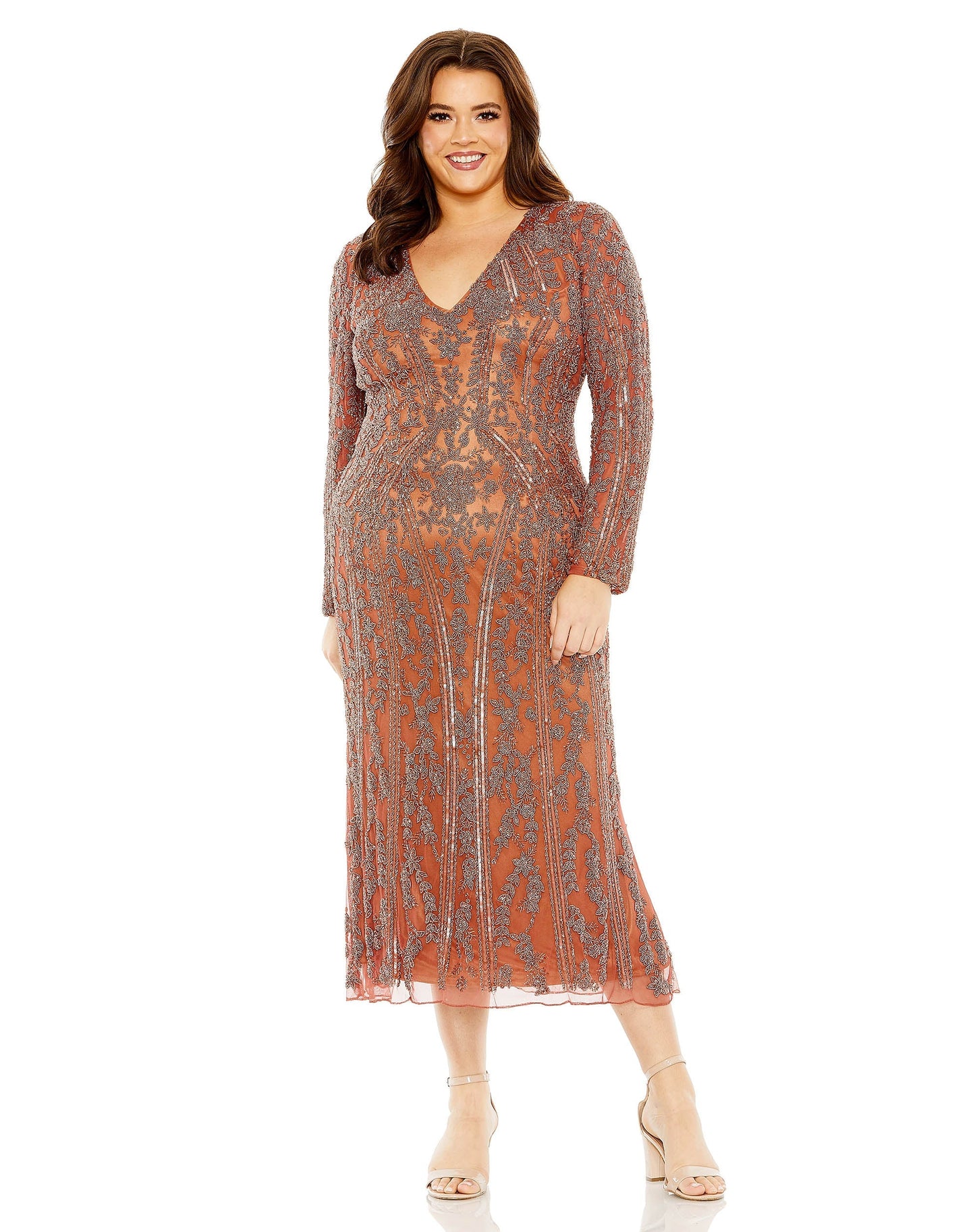 Plus Size Dresses Plus Size Long Sleeve Evening Fitted Midi Dress Rosewood