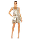 Cocktail Dresses Sleeveless Disc Sequin Trapeze Short Dress Gold
