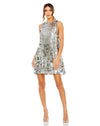 Cocktail Dresses Sleeveless Disc Sequin Trapeze Short Dress Silver