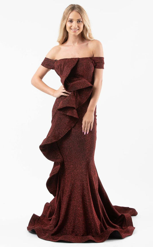 Prom Dresses Ruffle Long Formal Evening Prom Dress Burgundy