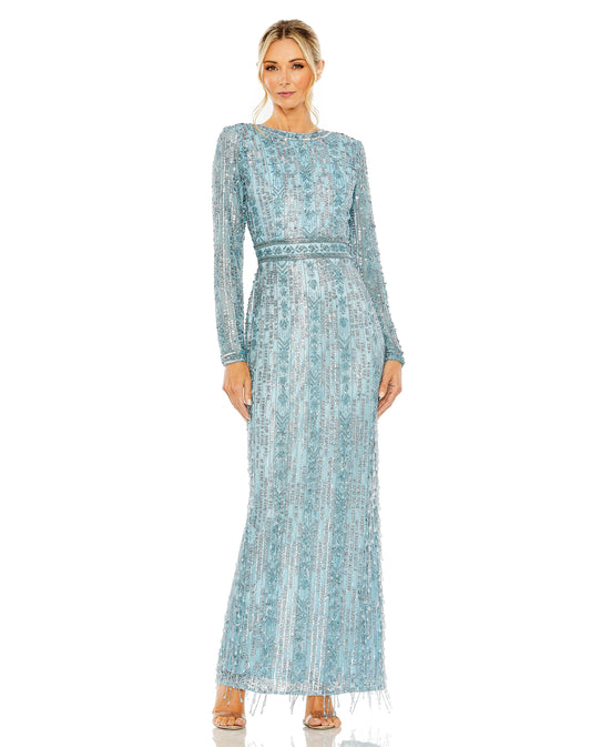 فستان عمودي بأكمام طويلة وهامش كريستالي من ماك دوجال 5981