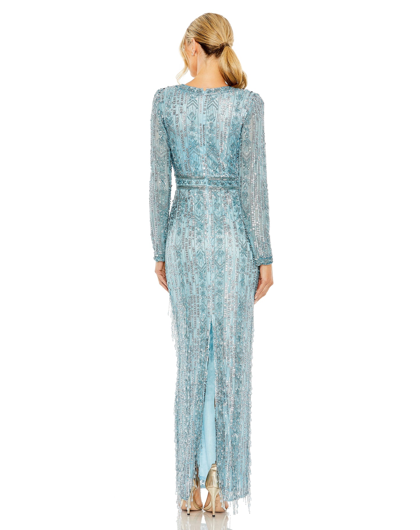 فستان عمودي بأكمام طويلة وهامش كريستالي من ماك دوجال 5981