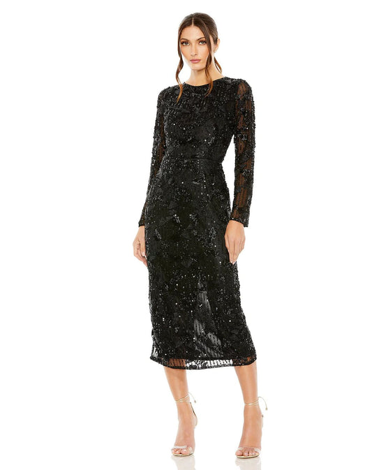 Cocktail Dresses Long Sleeve Formal Midi Dress Black