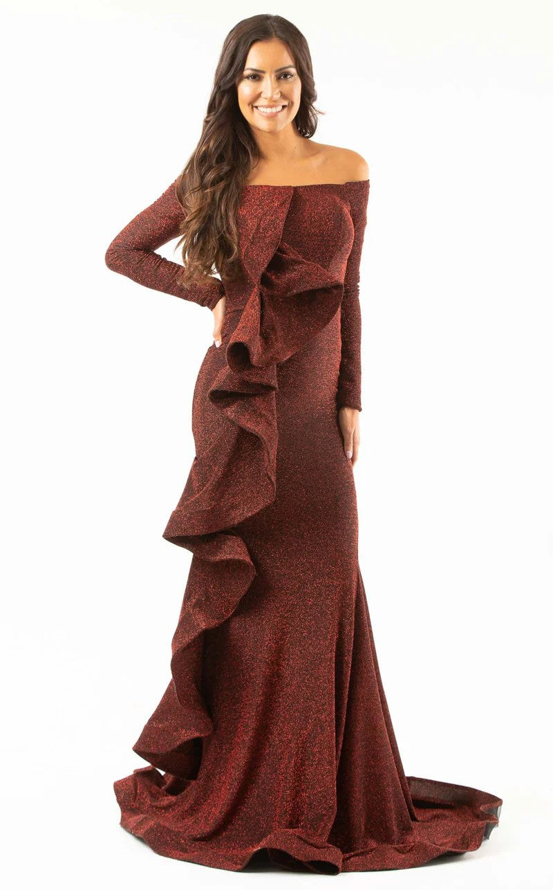 Prom Dresses Formal Long Fitted Ruffle Prom Dress Burgundy