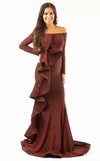 Prom Dresses Formal Long Fitted Ruffle Prom Dress Burgundy