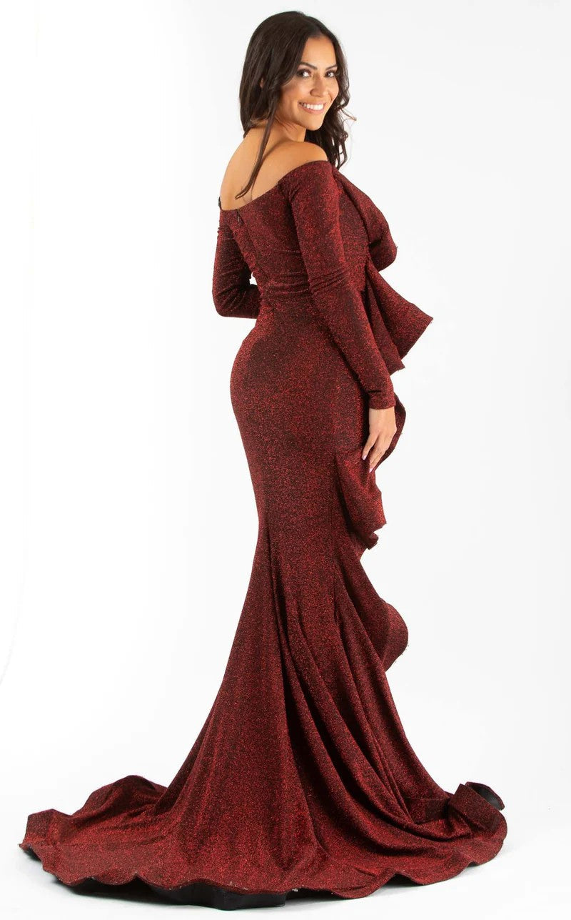 Prom Dresses Formal Long Fitted Ruffle Prom Dress Burgundy