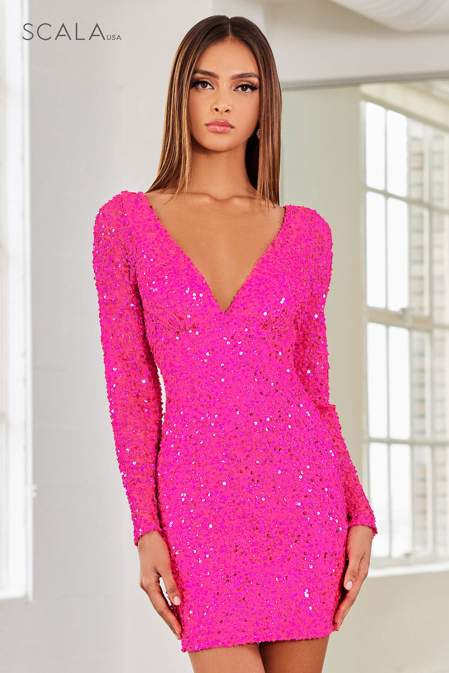 Cocktail Dresses Fitted Sequin Short Mini Cocktail Dress Fuchsia