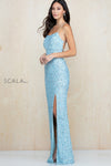 Prom Dresses Long Slit Formal Sequin Prom Dress Ice Blue Silver