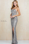 Prom Dresses Fitted Sequin Long Formal Slit Prom Dress Lead/Silver