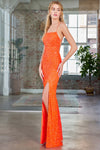 Prom Dresses Long Formal Slit Prom Sequin Dress Orange