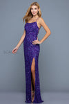 Prom Dresses Fitted Sequin Long Formal Slit Prom Dress Grape