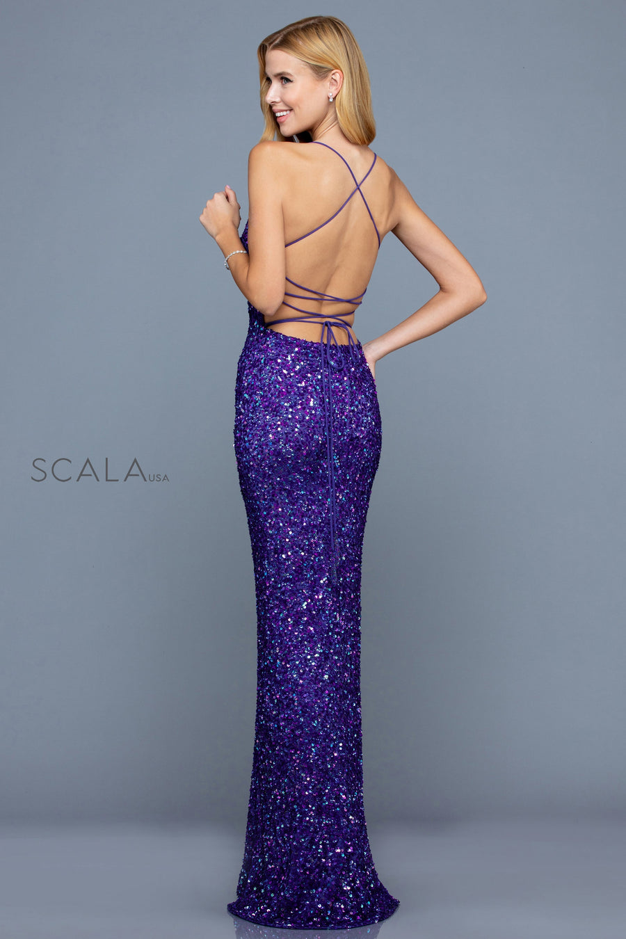 Prom Dresses Fitted Sequin Long Formal Slit Prom Dress Grape