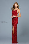 Prom Dresses Fitted Sequin Long Formal Slit Prom Dress Red