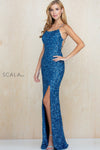 Prom Dresses Long Slit Formal Sequin Prom Dress Sapphire
