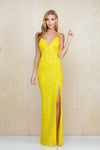 Prom Dresses Fitted Long Formal Sequin Prom Slit Dress Sunflower