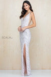 Prom Dresses Long Slit Formal Prom Sequin Dress Petal Silver