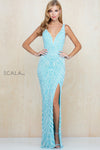 Prom Dresses Long Slit Formal Prom Sequin Dress Turquoise Ivory