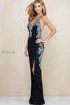 Prom Dresses Fitted Long Formal Slit Prom Dress Black Silver