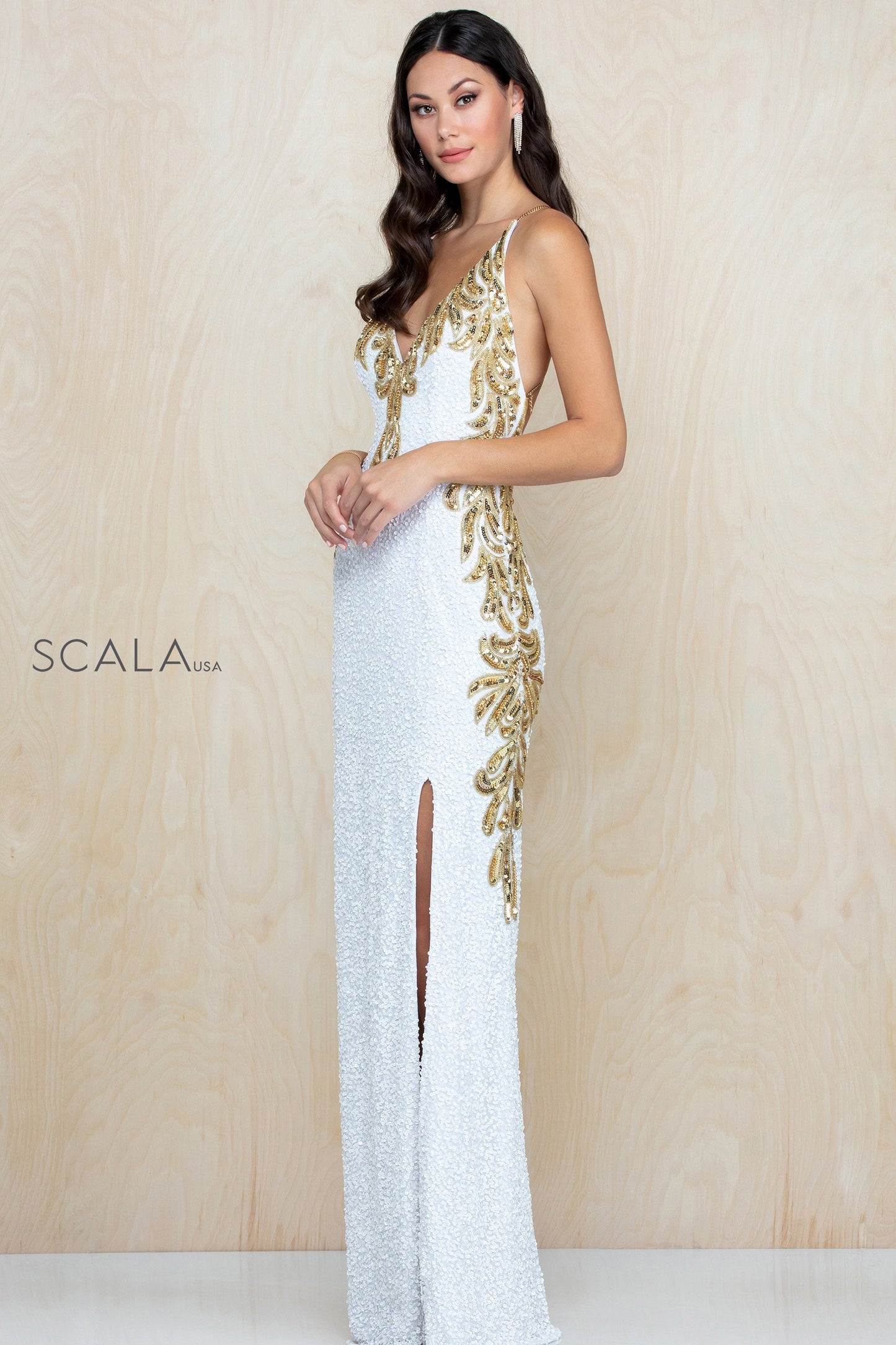Prom Dresses Fitted Long Formal Slit Prom Dress Ivory Gold