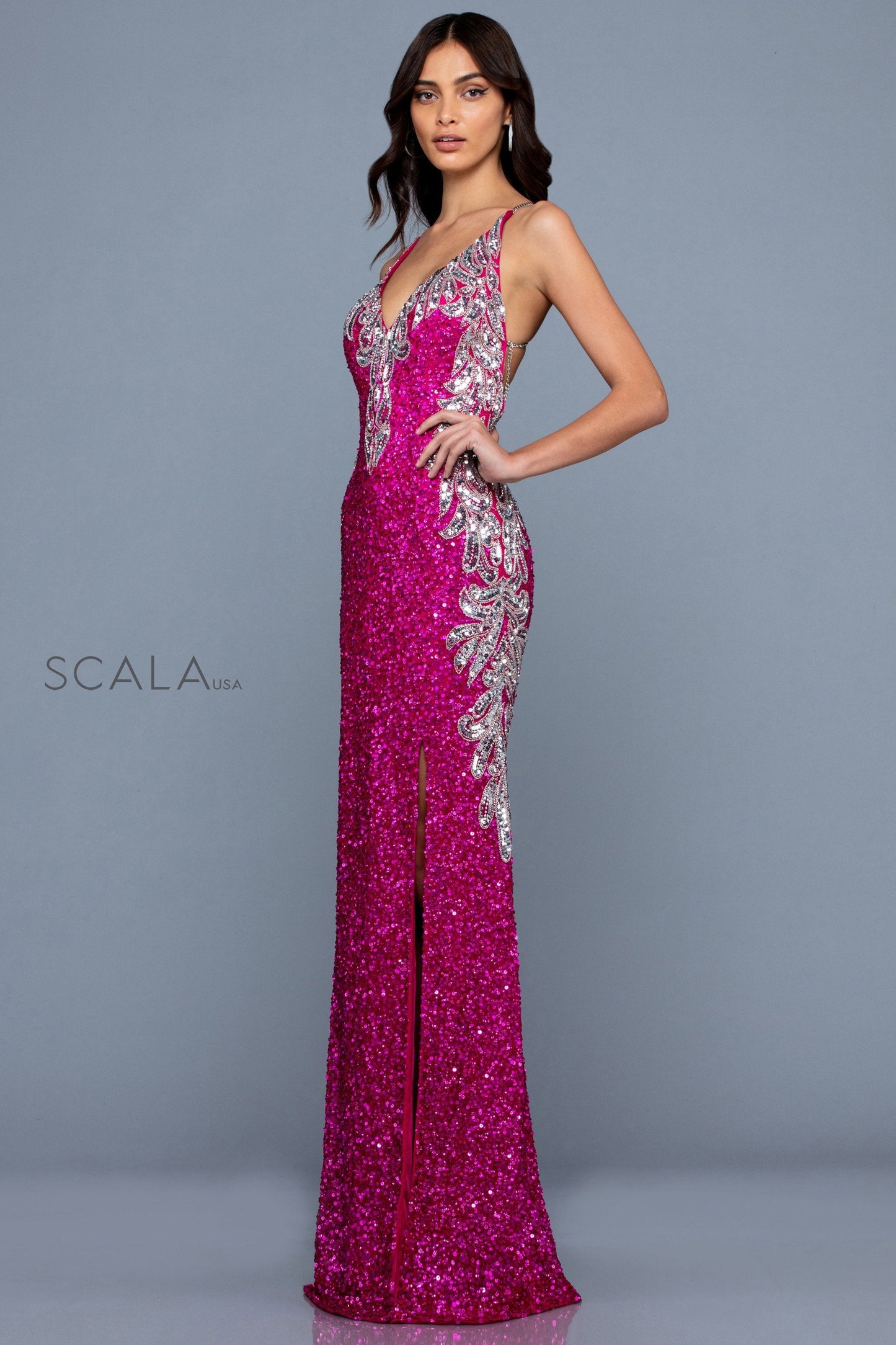 Prom Dresses Fitted Long Formal Slit Prom Dress Magenta