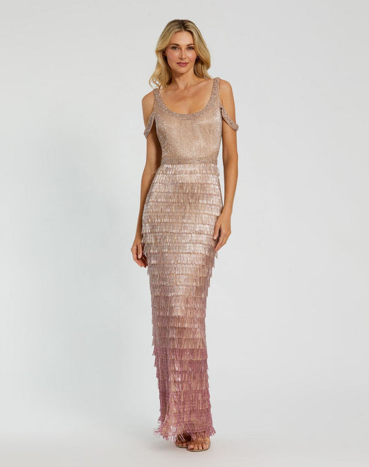 Formal Dresses Fitted Long Formal Fringe Dress Pink Ombre