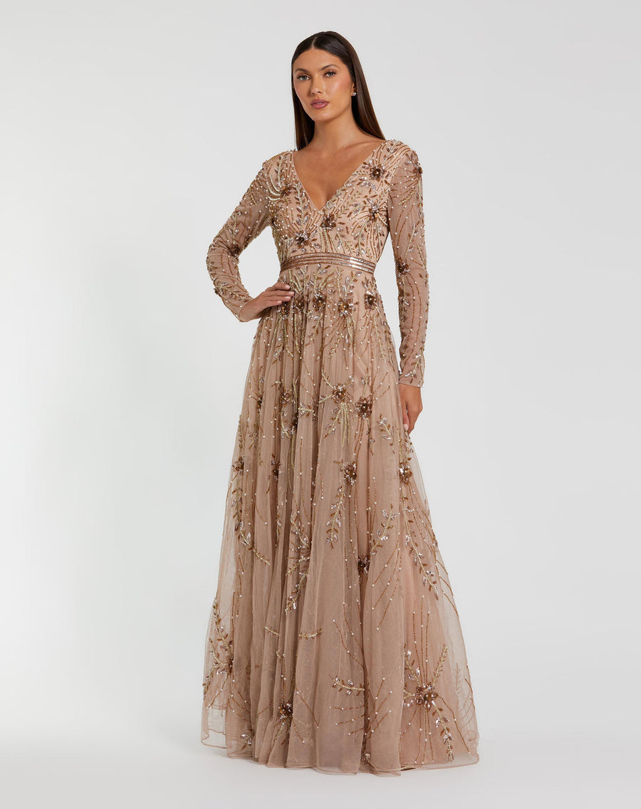 Formal Dresses Long Sleeve Formal A Line Evening Dress Antique Rose