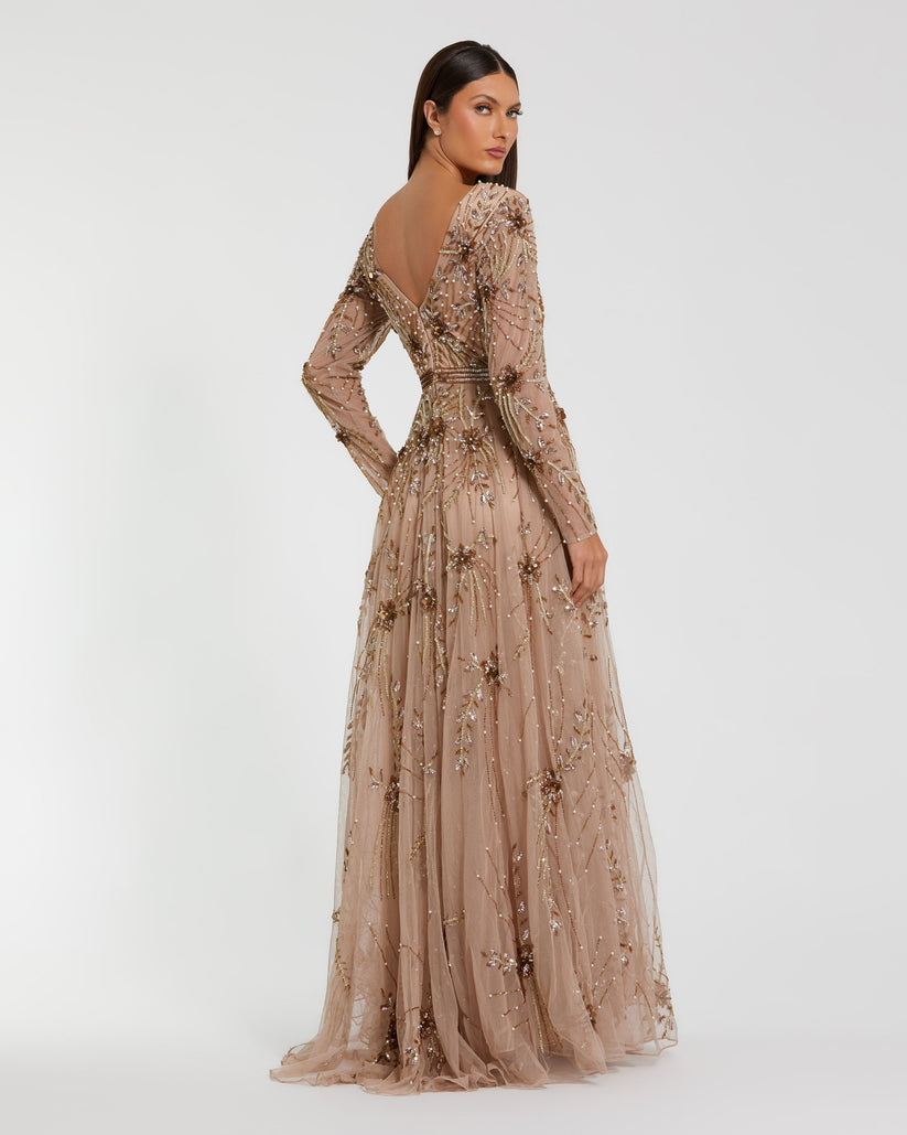 Formal Dresses Long Sleeve Formal A Line Evening Dress Antique Rose