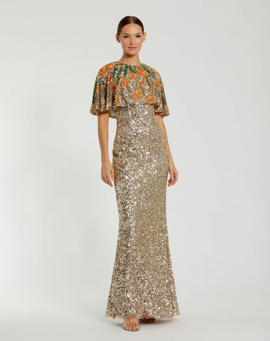 Formal Dresses Sequin Long Formal Floral Beaded Evening Dress Gold Multi