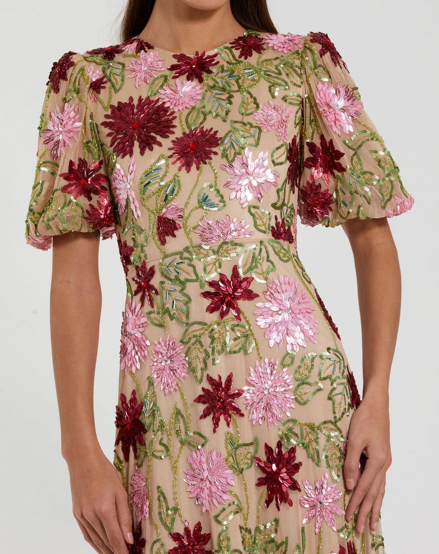 Formal Dresses Long Evening Gown Floral Beaded Formal Dress Nude Multi