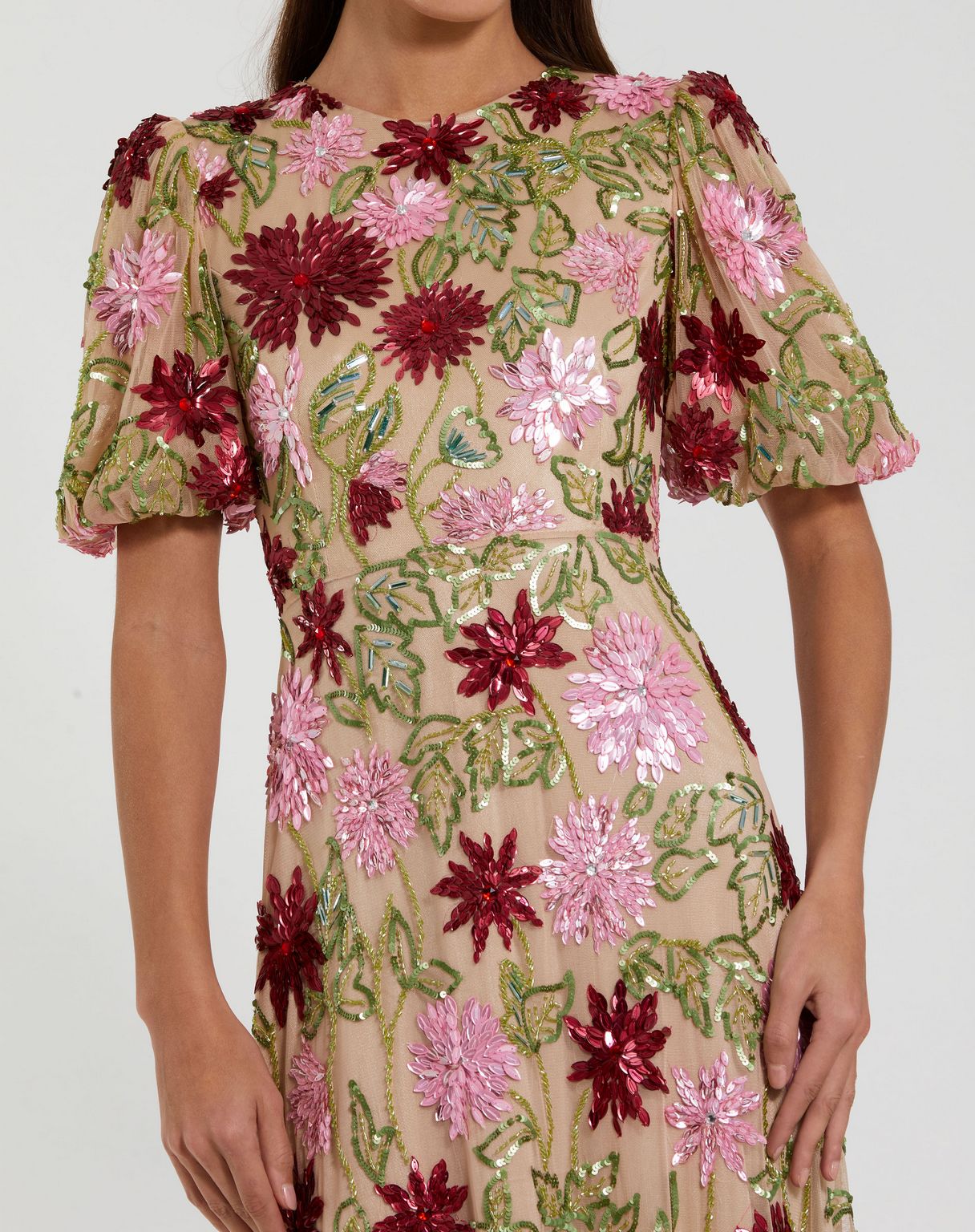 Formal Dresses Long Evening Gown Floral Beaded Formal Dress Nude Multi