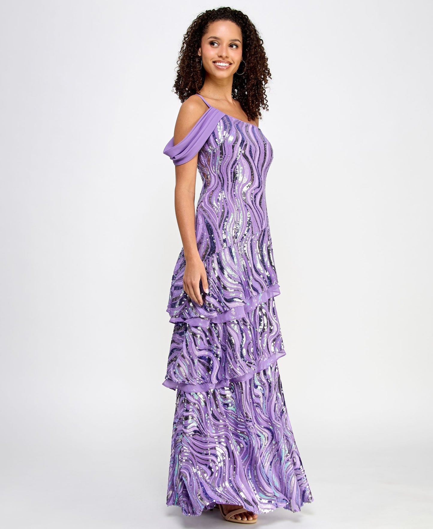 Formal Dresses Long  Tiered Sequin Formal Dress Lavender