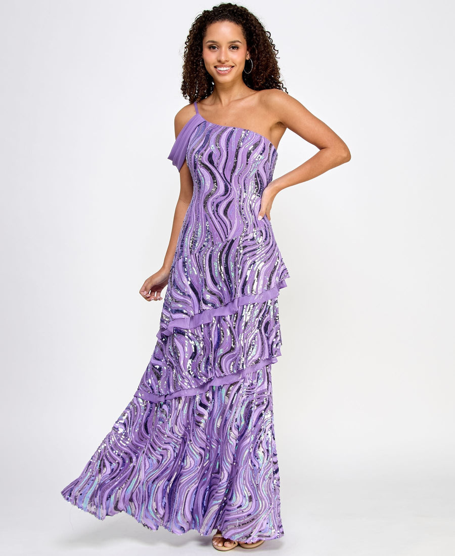 Formal Dresses Long  Tiered Sequin Formal Dress Lavender