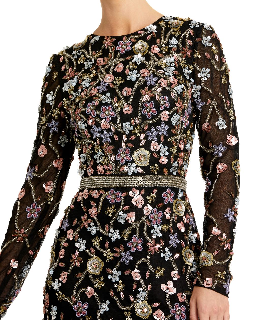 Formal Dresses Long Sleeve Beaded Formal Prom Dress Black Multi