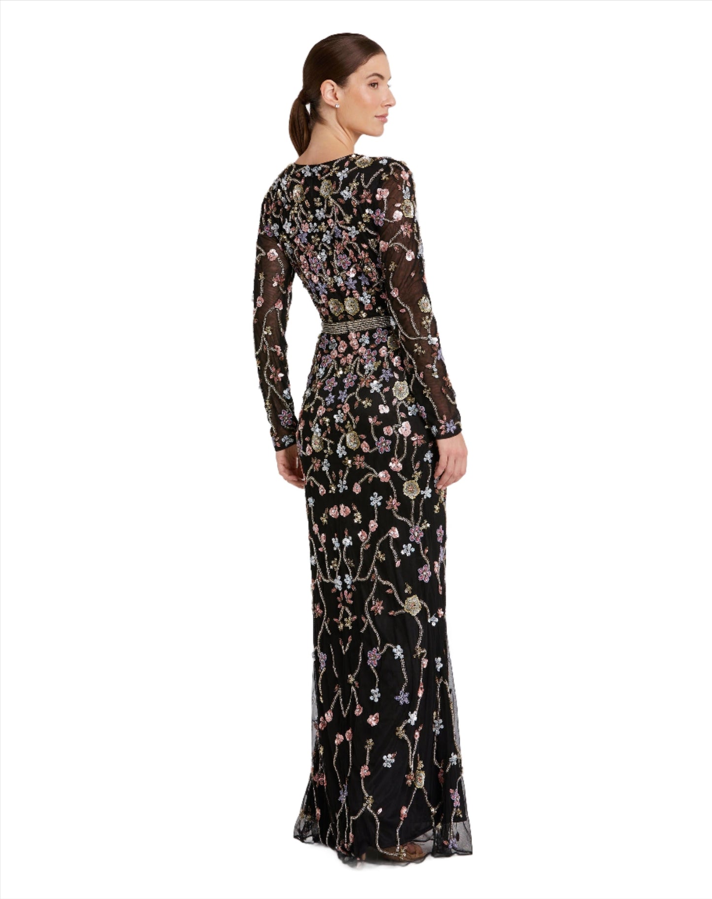 Formal Dresses Long Sleeve Beaded Formal Prom Dress Black Multi